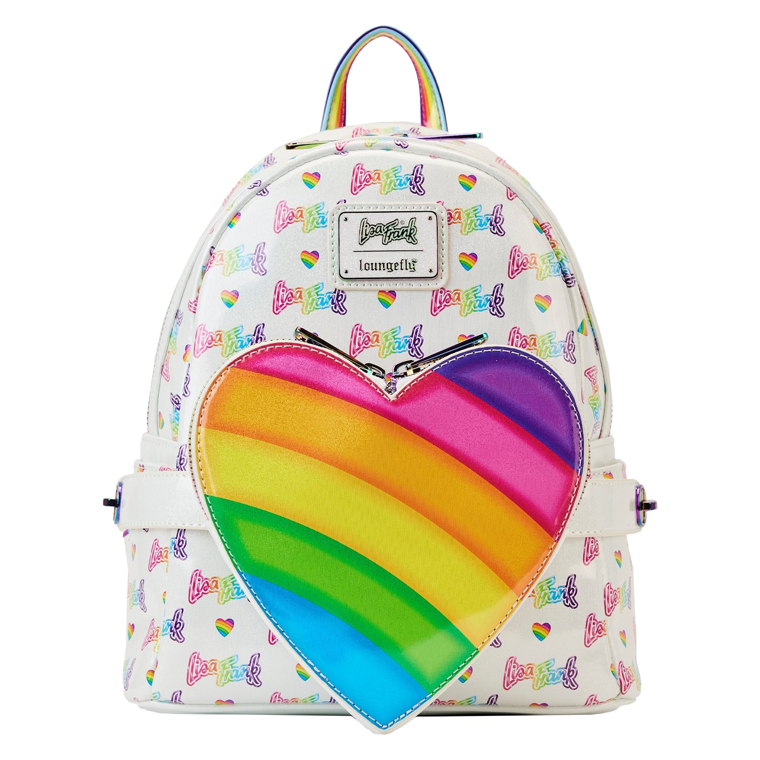 LF Lisa Frank Logo Heart Detachable Rainbow Bag Mini Backpack